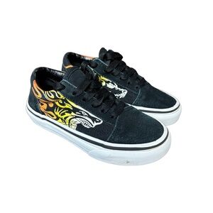 Vans Off the Wall Kids Flames Low Top Lace Up Black Suede Size 11.5